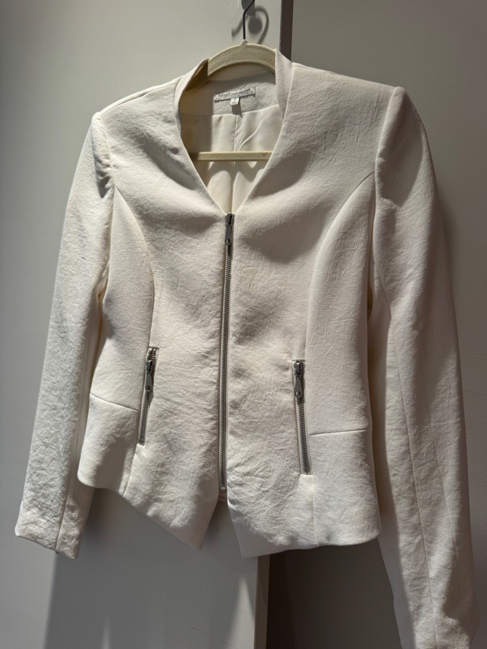 Rebecca Minkoff Cream Zip-Front Blazer Jacket